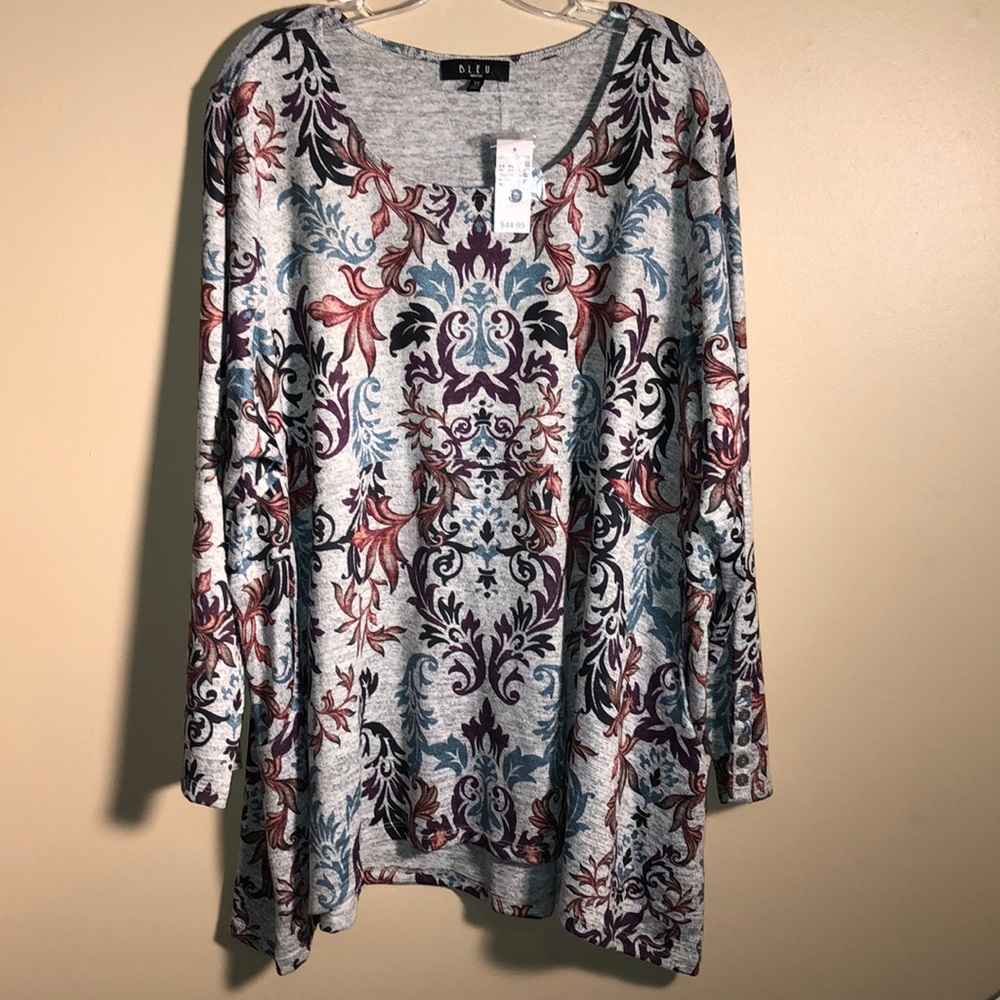 B.L.E.U Hi-Lo Gray Printed Sweater with Pockets 3X